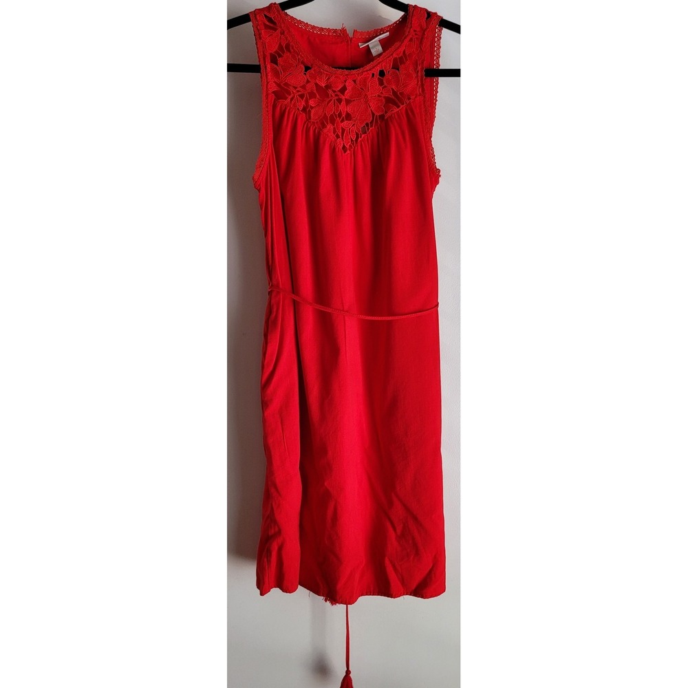 Knox Rose Womens Sleeveless Dress S Red Round Neck Boho Sundress Gown Lace NWT